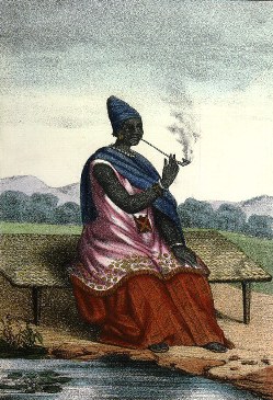 Featured is the 1853 handcolored engraving, "Reine du Walo, Woloffe, by P. David Boilat of Ndete-Yalla, Senegal's last Queen prior to the country's conquest by the French in 1855. 